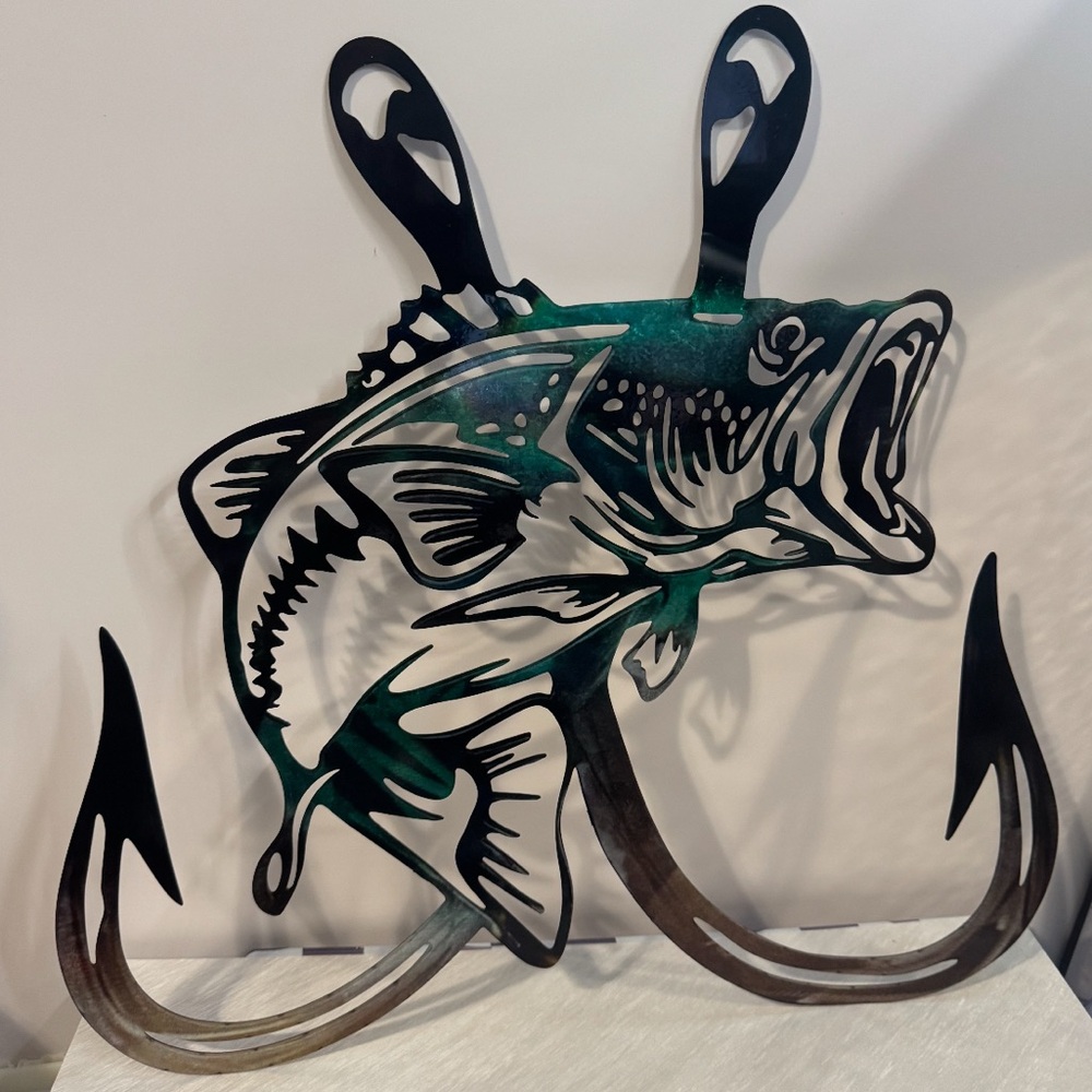 Metal Fish Wall Art Decor - Black and Green. NWOT